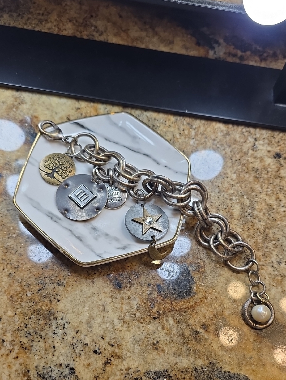 Mixed Metal Charm Bracelet with Star & Tree Charms